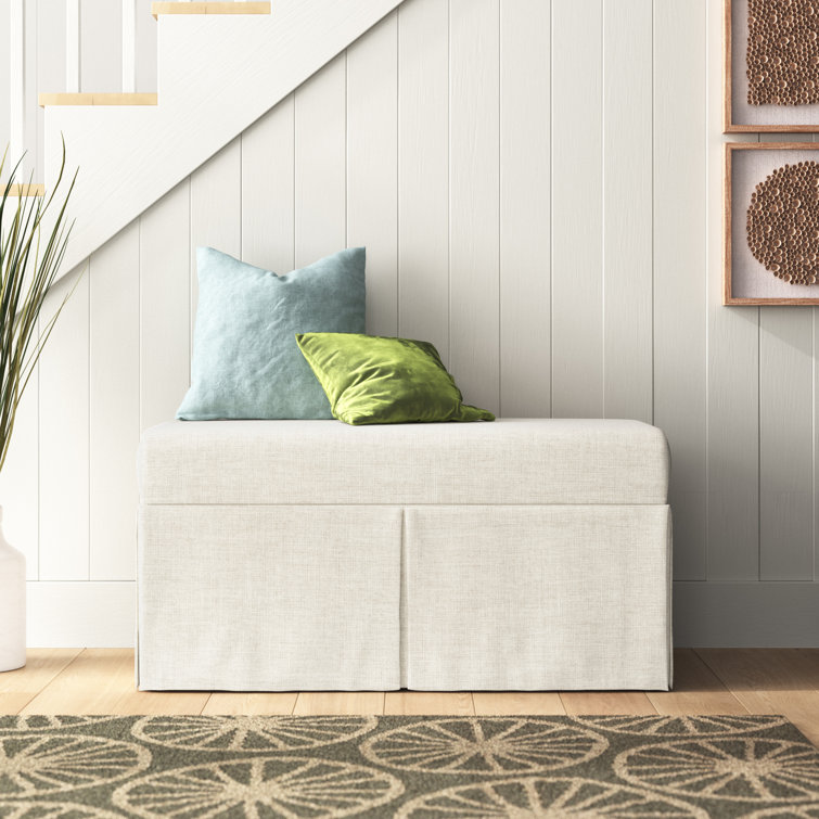 Beachcrest Home Delvale Linen Blend Upholstered Storage Bench